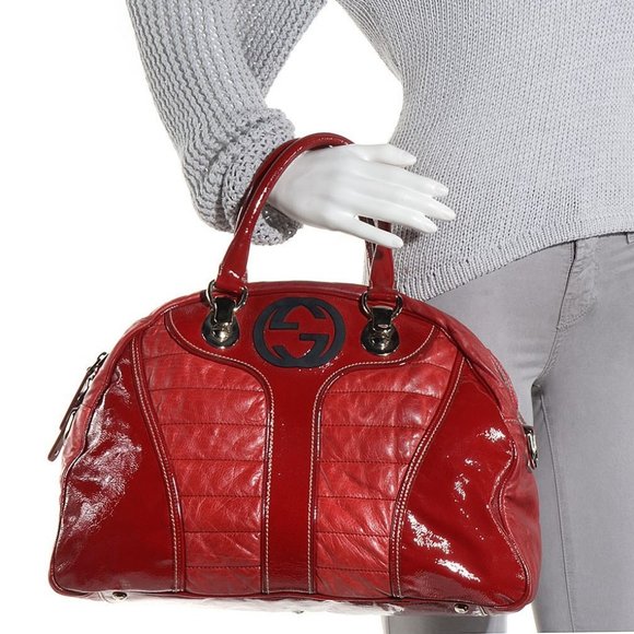 Gucci Boston Red Patent Leather  Snow Glam Quilte HandBag - Picture 1 of 10